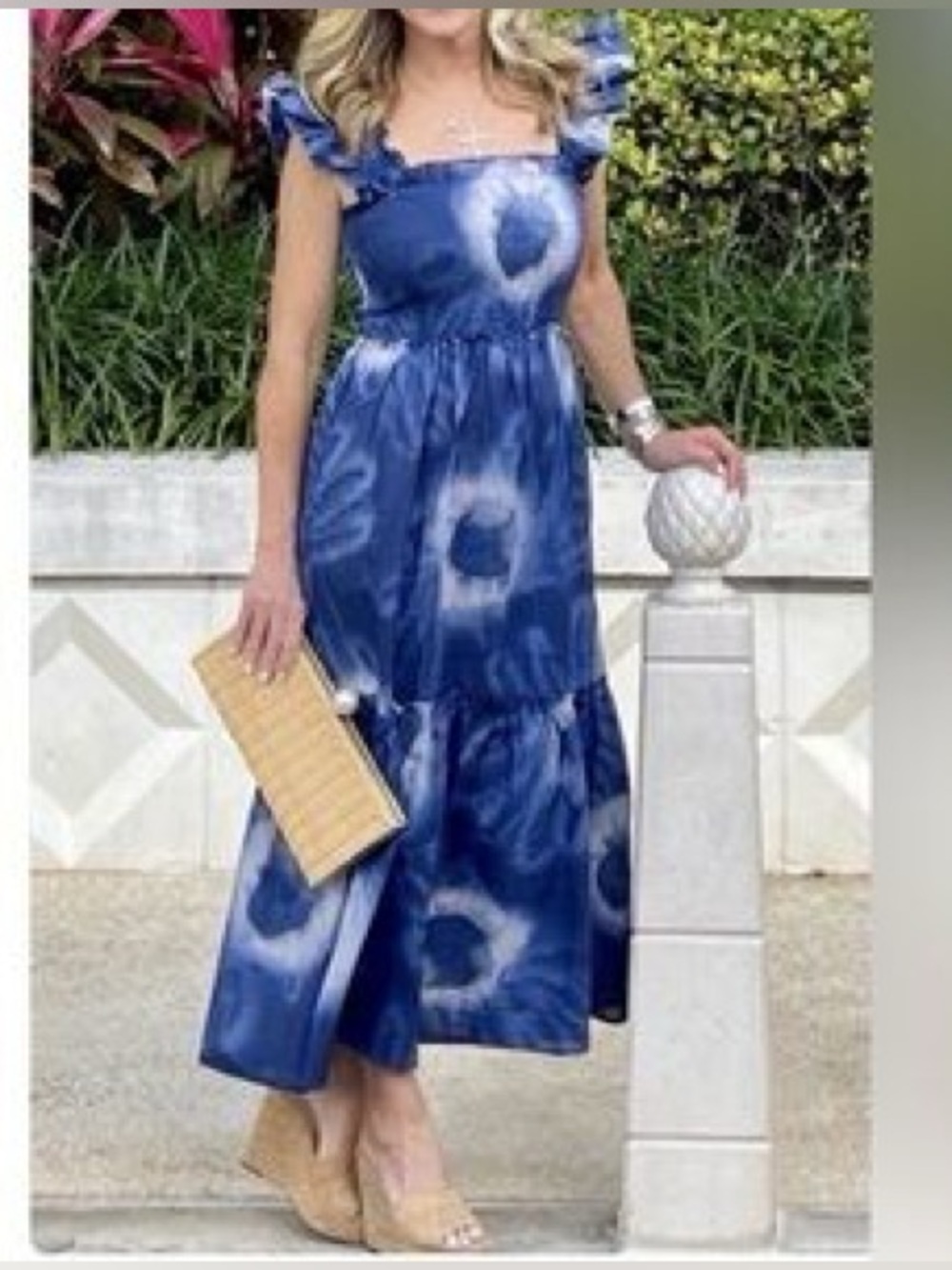 Tuckernuck Blue Tie-Dye Rory Ruffle Maxi Dress Size XL